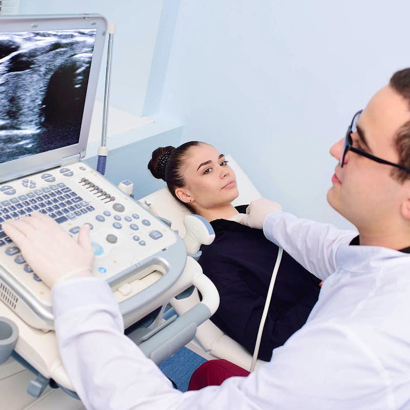 Diagnostic Medical Sonography students practice in a clinical setting